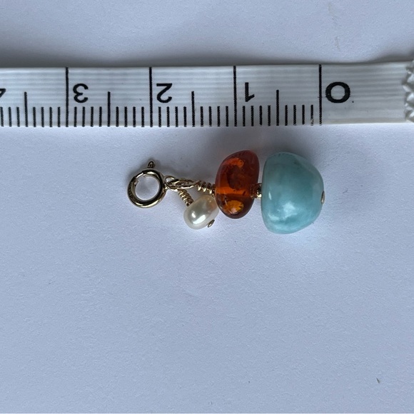Elegant Larimar Amber and Freshwater Pearl Charm . Gold filled 14K - Picture 5 of 5